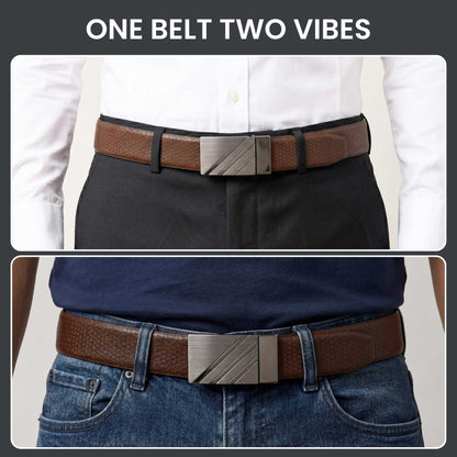 Mens 100% Genuine Leather Belt - DIAGONOX Smooth Auto Plate (Brown & Black Reversible) — Leather Belts for Men | THE MEN THING