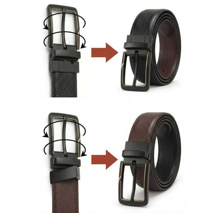 Mens 100% Genuine Leather Belt - DORVEX Smooth Deep Tone (Brown & Black Reversible) — Leather Belts for Men | THE MEN THING
