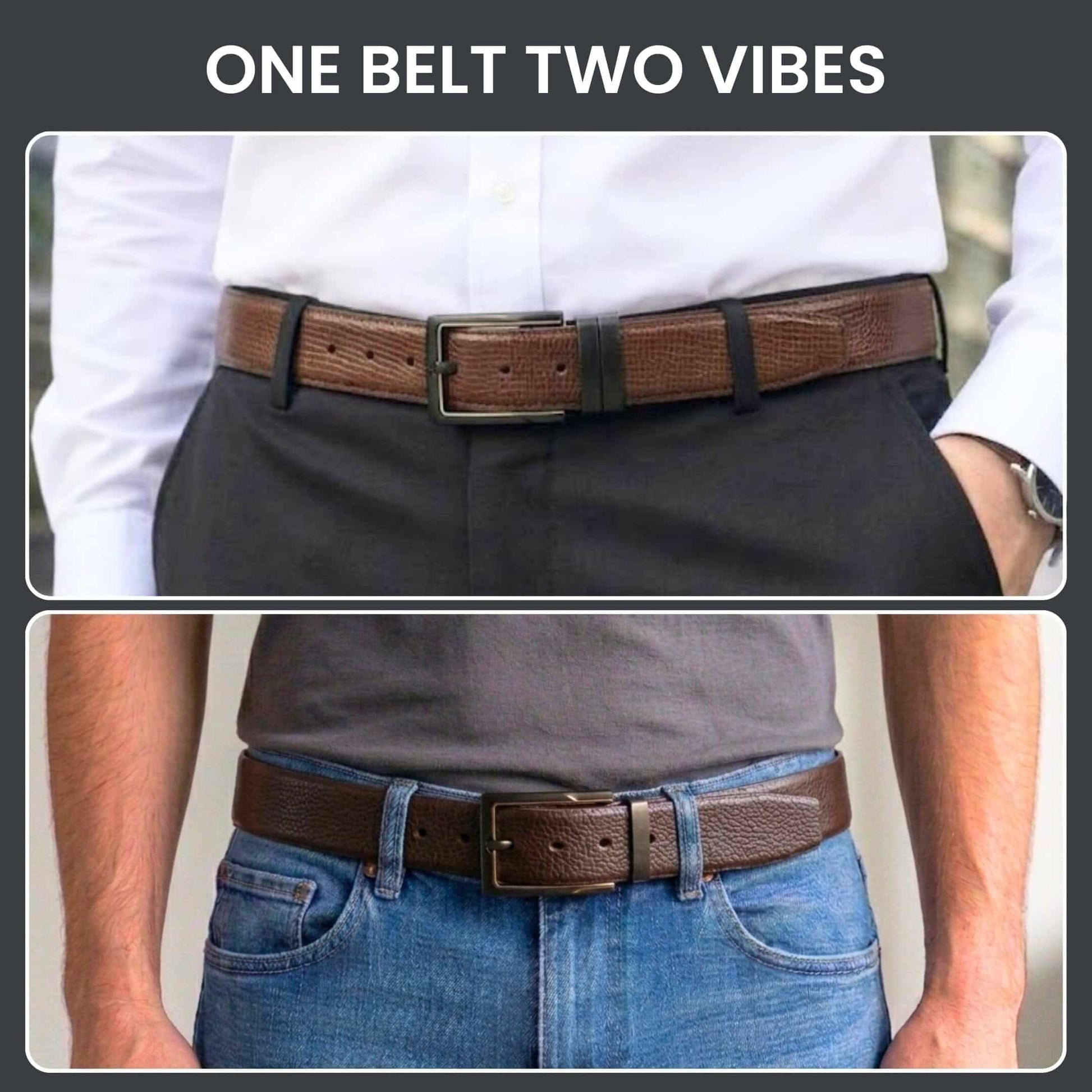 Mens 100% Genuine Leather Belt - DORVEX Smooth Deep Tone (Brown & Black Reversible) — Leather Belts for Men | THE MEN THING