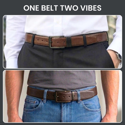 Mens 100% Genuine Leather Belt - DORVEX Smooth Deep Tone (Brown & Black Reversible) — Leather Belts for Men | THE MEN THING