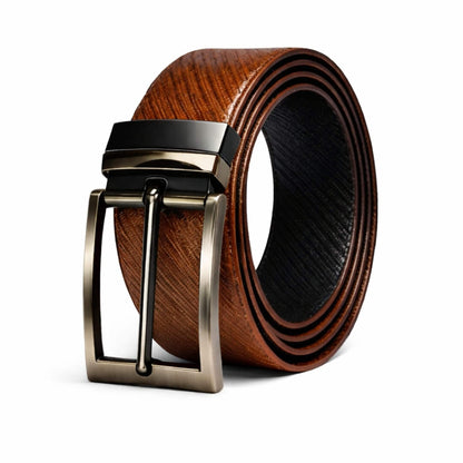 Mens 100% Genuine Leather Belt - DUALCOR Diamond Grid Emboss (Brown & Black Reversible) — Leather Belts for Men | THE MEN THING