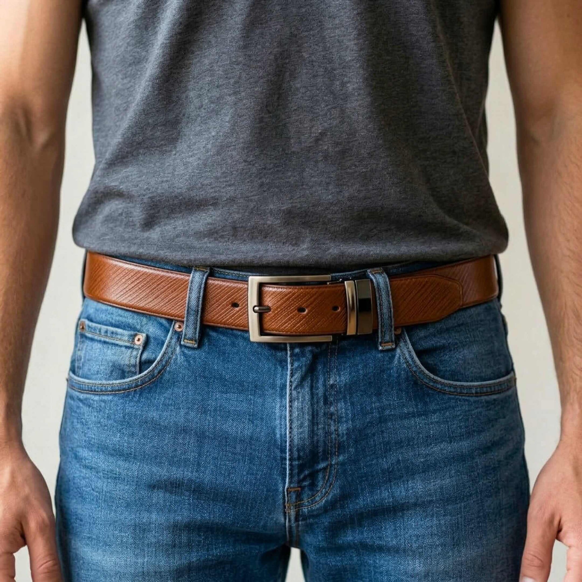 Mens 100% Genuine Leather Belt - DUALCOR Diamond Grid Emboss (Brown & Black Reversible) — Leather Belts for Men | THE MEN THING