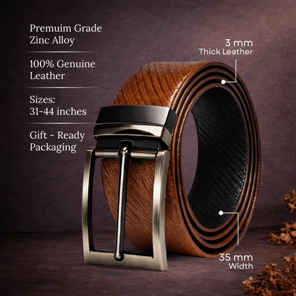 Mens 100% Genuine Leather Belt - DUALCOR Diamond Grid Emboss (Brown & Black Reversible) — Leather Belts for Men | THE MEN THING