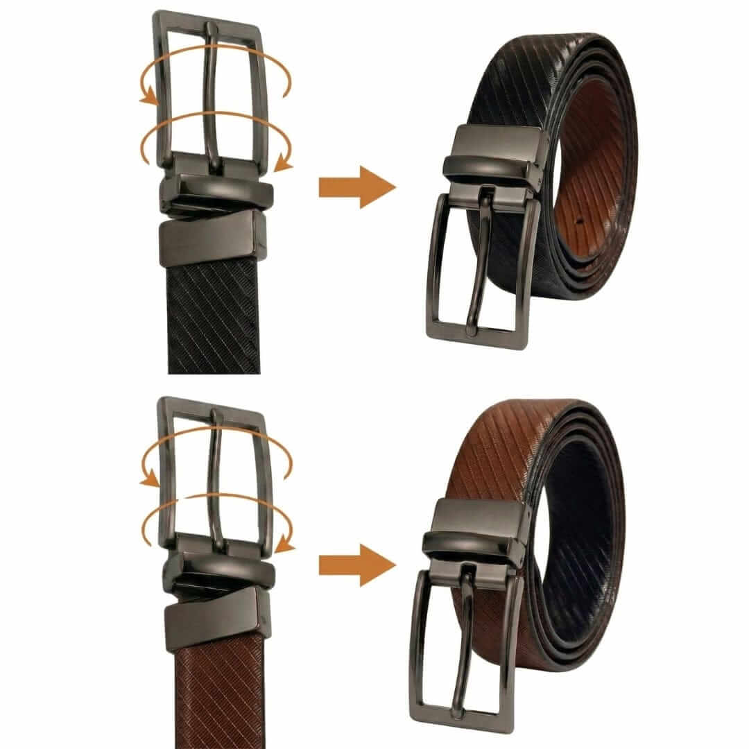 Mens 100% Genuine Leather Belt - DUALCOR Diamond Grid Emboss (Brown & Black Reversible) — Leather Belts for Men | THE MEN THING