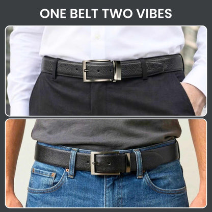 Mens 100% Genuine Leather Belt - DUALCOR Diamond Grid Emboss (Brown & Black Reversible) — Leather Belts for Men | THE MEN THING