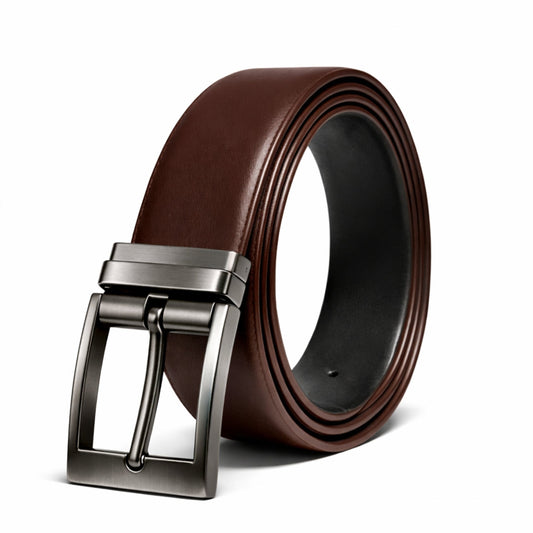 Mens Genuine Leather Belt | 2 in 1 Reversible (Brown & Black) (1 Pc.) - DUALIX - THE MEN THING