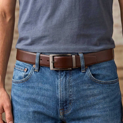 Mens 100% Genuine Leather Belt - DUALIX Smooth Matte (Brown & Black Reversible) — Leather Belts for Men | THE MEN THING
