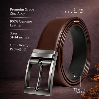 Mens 100% Genuine Leather Belt - DUALIX Smooth Matte (Brown & Black Reversible) — Leather Belts for Men | THE MEN THING