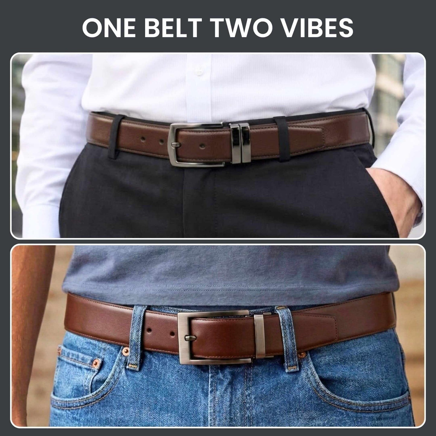 Mens 100% Genuine Leather Belt - DUALIX Smooth Matte (Brown & Black Reversible) — Leather Belts for Men | THE MEN THING