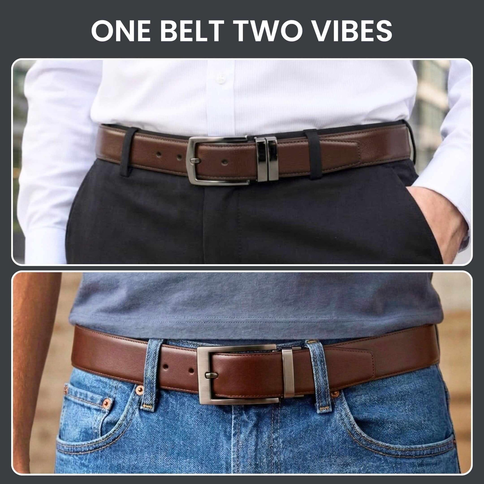 Mens 100% Genuine Leather Belt - DUALIX Smooth Matte (Brown & Black Reversible) — Leather Belts for Men | THE MEN THING