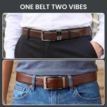 Mens 100% Genuine Leather Belt - DUALIX Smooth Matte (Brown & Black Reversible) — Leather Belts for Men | THE MEN THING