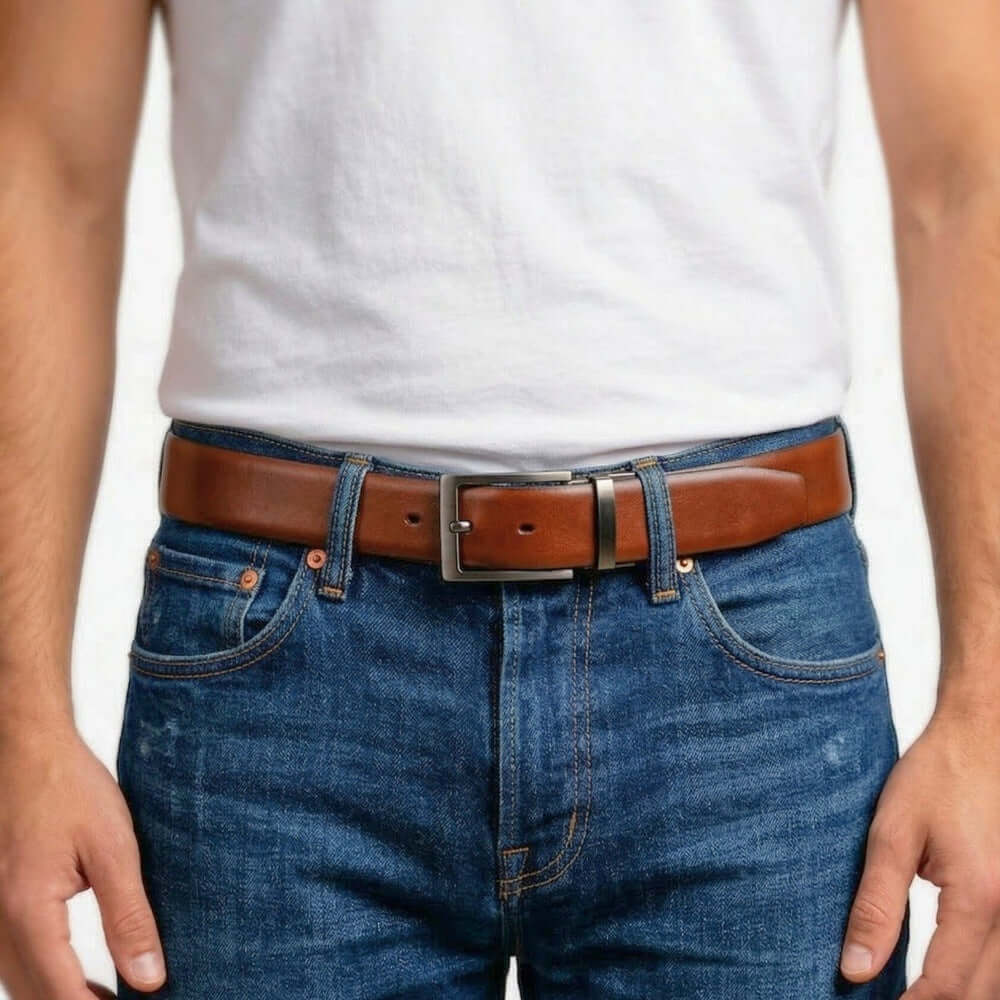 Mens 100% Genuine Leather Belt - DUALON Smooth Classic (Brown & Black Reversible) — Leather Belts for Men | THE MEN THING