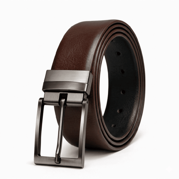 Mens 100% Genuine Leather Belt - DUALON Smooth Classic (Brown & Black Reversible)