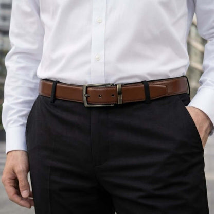 Mens 100% Genuine Leather Belt - DUALON Smooth Classic (Brown & Black Reversible) — Leather Belts for Men | THE MEN THING