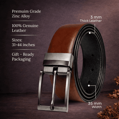 Mens 100% Genuine Leather Belt - DUALON Smooth Classic (Brown & Black Reversible) — Leather Belts for Men | THE MEN THING