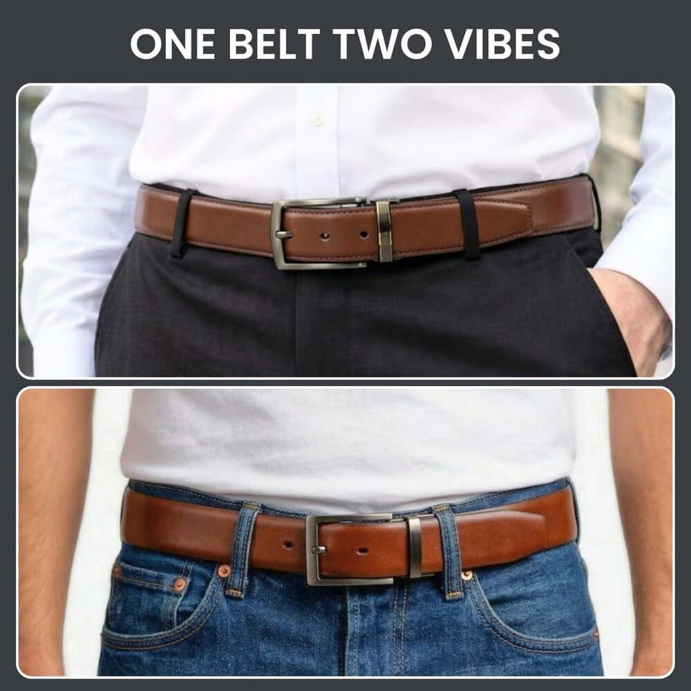 Mens 100% Genuine Leather Belt - DUALON Smooth Classic (Brown & Black Reversible) — Leather Belts for Men | THE MEN THING