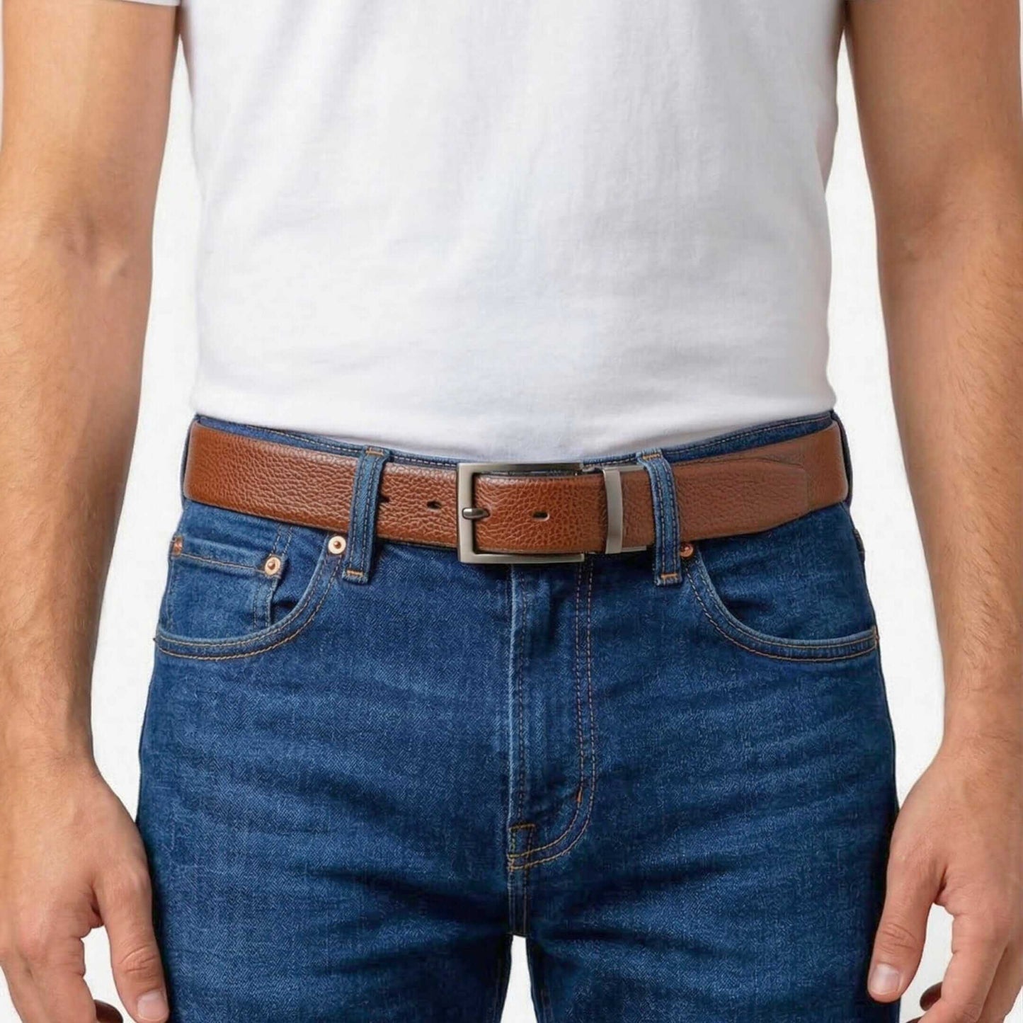 Mens Genuine Leather Belt | 2 in 1 Reversible (Brown & Black) (1 Pc.) - DURON - THE MEN THING