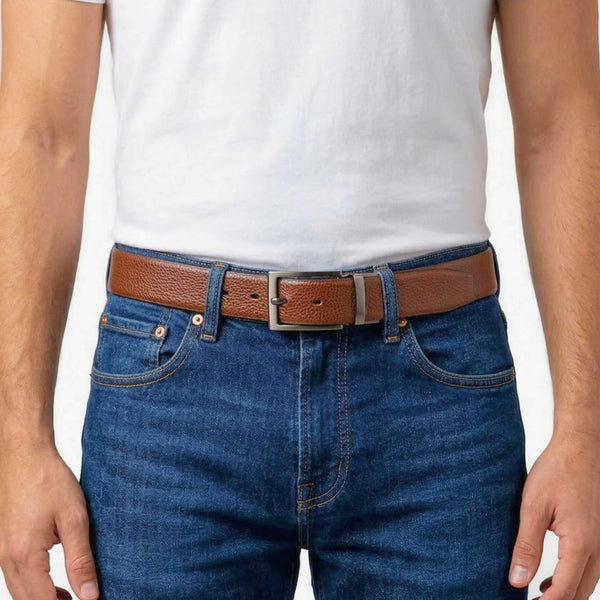 Mens 100% Genuine Leather Belt - DURON Fine Grain Finish (Brown & Black Reversible)