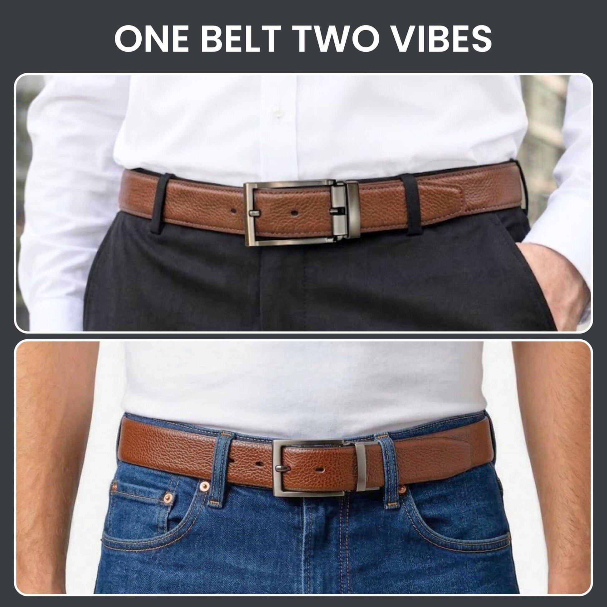Mens Genuine Leather Belt | 2 in 1 Reversible (Brown & Black) (1 Pc.) - DURON - THE MEN THING