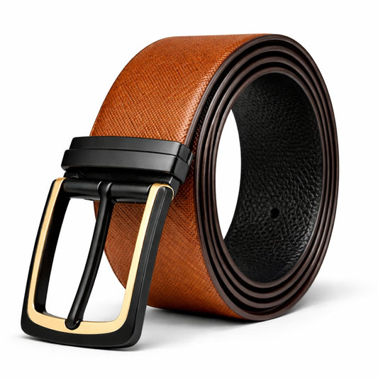 Mens Genuine Leather Belt | 2 in 1 Reversible (Brown & Black) (1 Pc.) - GOLDENSCAPE - THE MEN THING