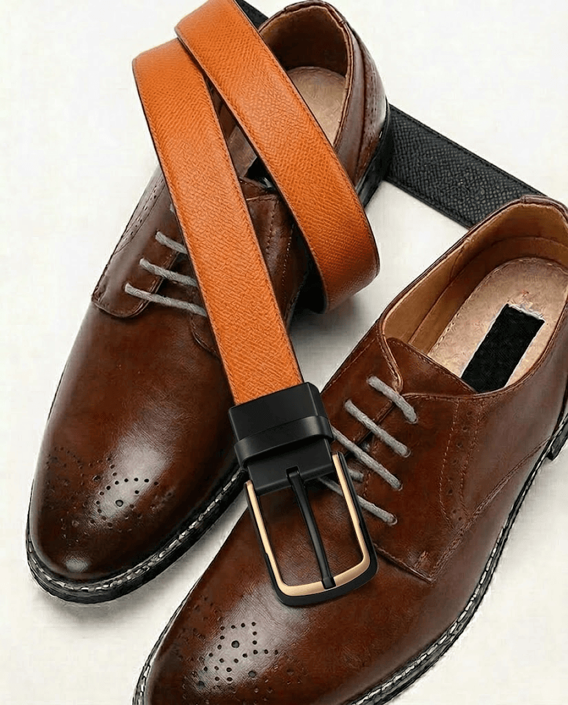 Mens 100% Genuine Leather Belt - GOLDENSCAPE Fine Grain Tan Core (Brown & Black Reversible) — Leather Belts for Men | THE MEN THING