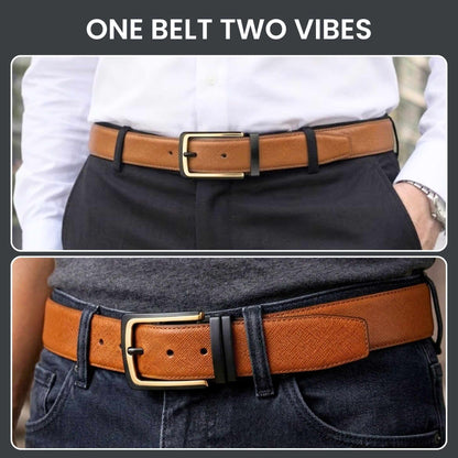 Mens 100% Genuine Leather Belt - GOLDENSCAPE Fine Grain Tan Core (Brown & Black Reversible) — Leather Belts for Men | THE MEN THING