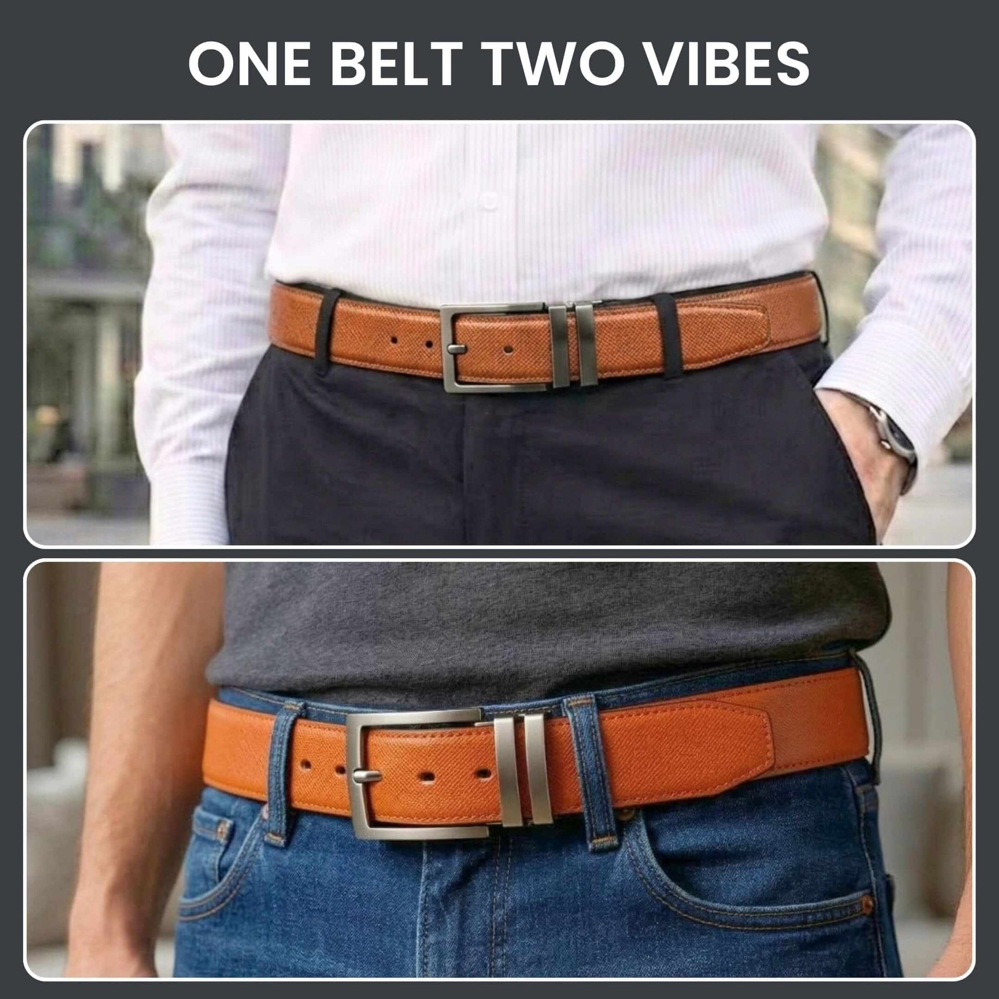 Mens 100% Genuine Leather Belt - GRAVEX Saffiano Texture (Brown & Black Reversible) — Leather Belts for Men | THE MEN THING