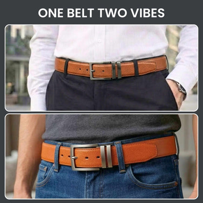Mens 100% Genuine Leather Belt - GRAVEX Saffiano Texture (Brown & Black Reversible) — Leather Belts for Men | THE MEN THING