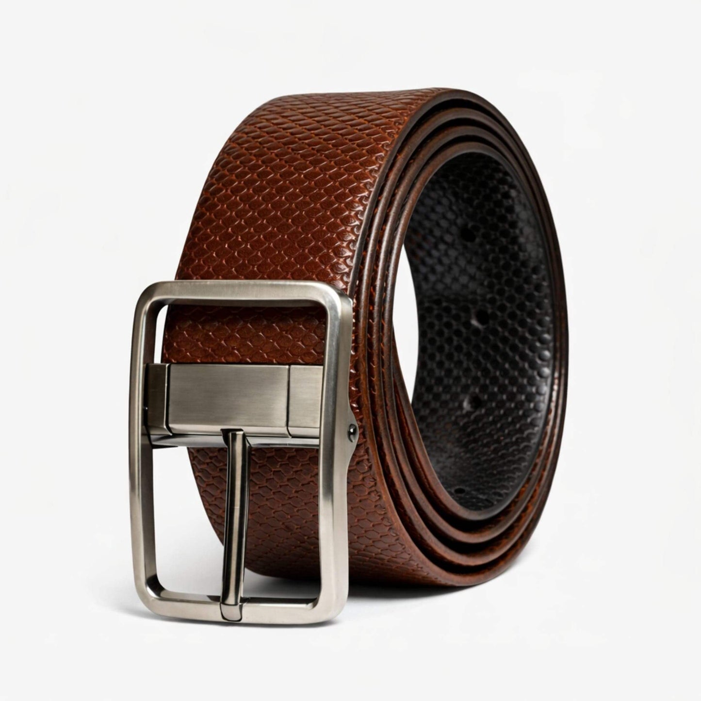 Mens 100% Genuine Leather Belt - GRIDLUX Woven Emboss (Brown & Black Reversible) — Leather Belts for Men | THE MEN THING