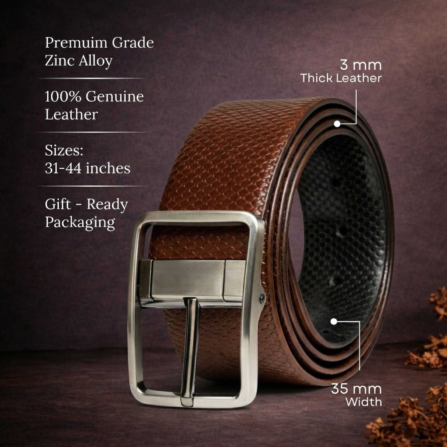 Mens 100% Genuine Leather Belt - GRIDLUX Woven Emboss (Brown & Black Reversible) — Leather Belts for Men | THE MEN THING