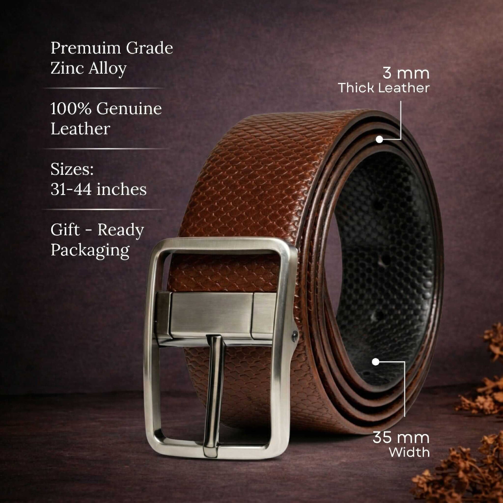 Mens 100% Genuine Leather Belt - GRIDLUX Woven Emboss (Brown & Black Reversible) — Leather Belts for Men | THE MEN THING