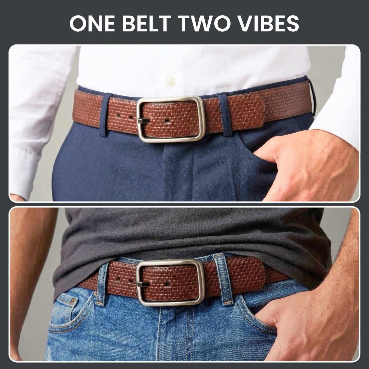 Mens 100% Genuine Leather Belt - GRIDLUX Woven Emboss (Brown & Black Reversible) — Leather Belts for Men | THE MEN THING