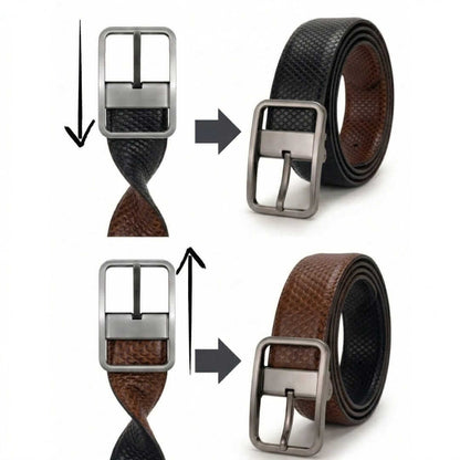 Mens 100% Genuine Leather Belt - GRIDLUX Woven Emboss (Brown & Black Reversible) — Leather Belts for Men | THE MEN THING