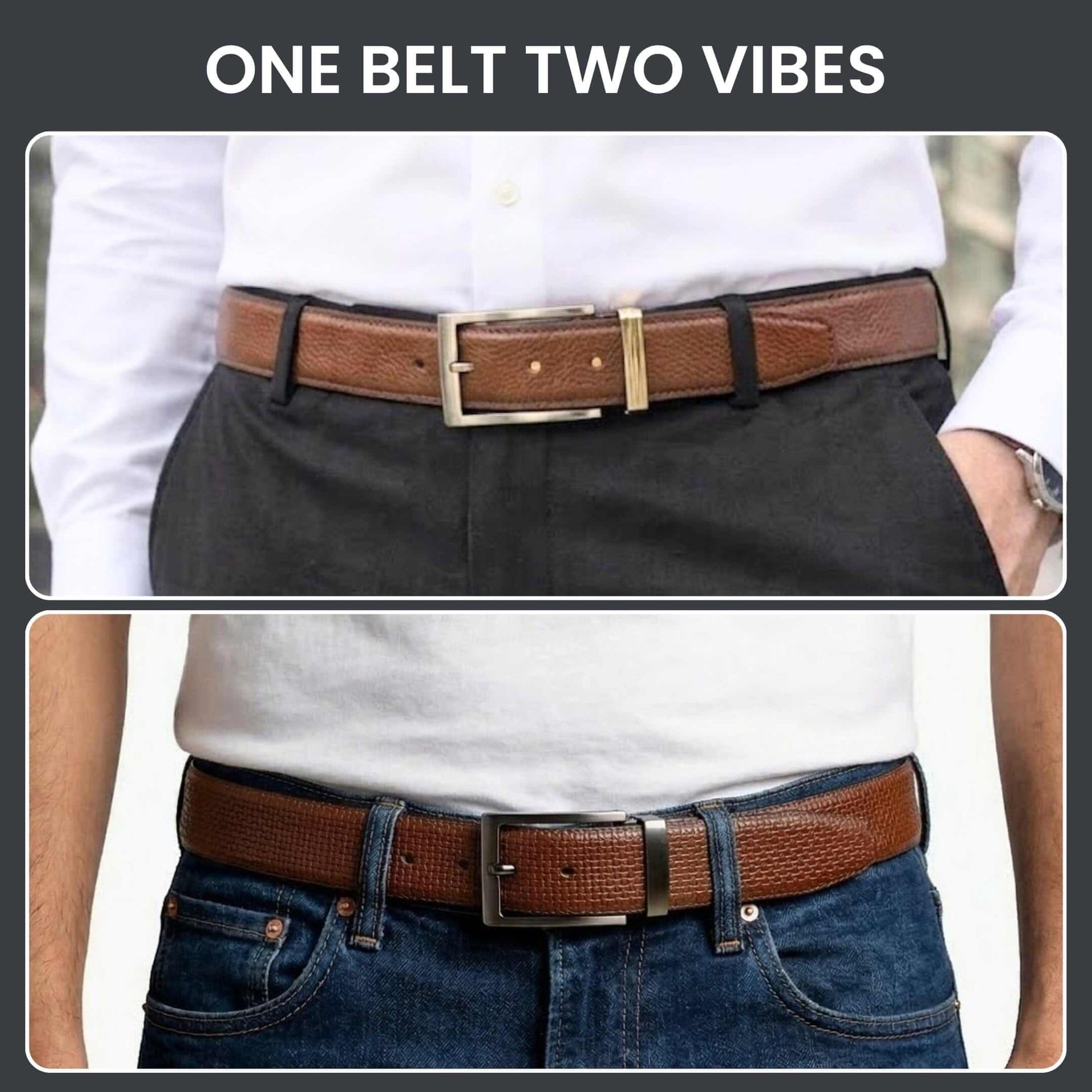 Mens 100% Genuine Leather Belt - GRIDON Grid Weave Emboss (Brown & Black Reversible) — Leather Belts for Men | THE MEN THING