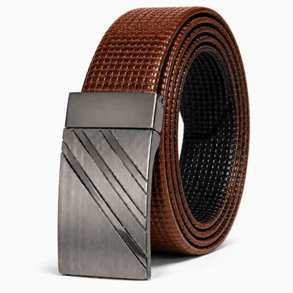 Mens 100% Genuine Leather Belt - GRIDSTRIKE Grid Weave Plate (Brown & Black Reversible) — Leather Belts for Men | THE MEN THING