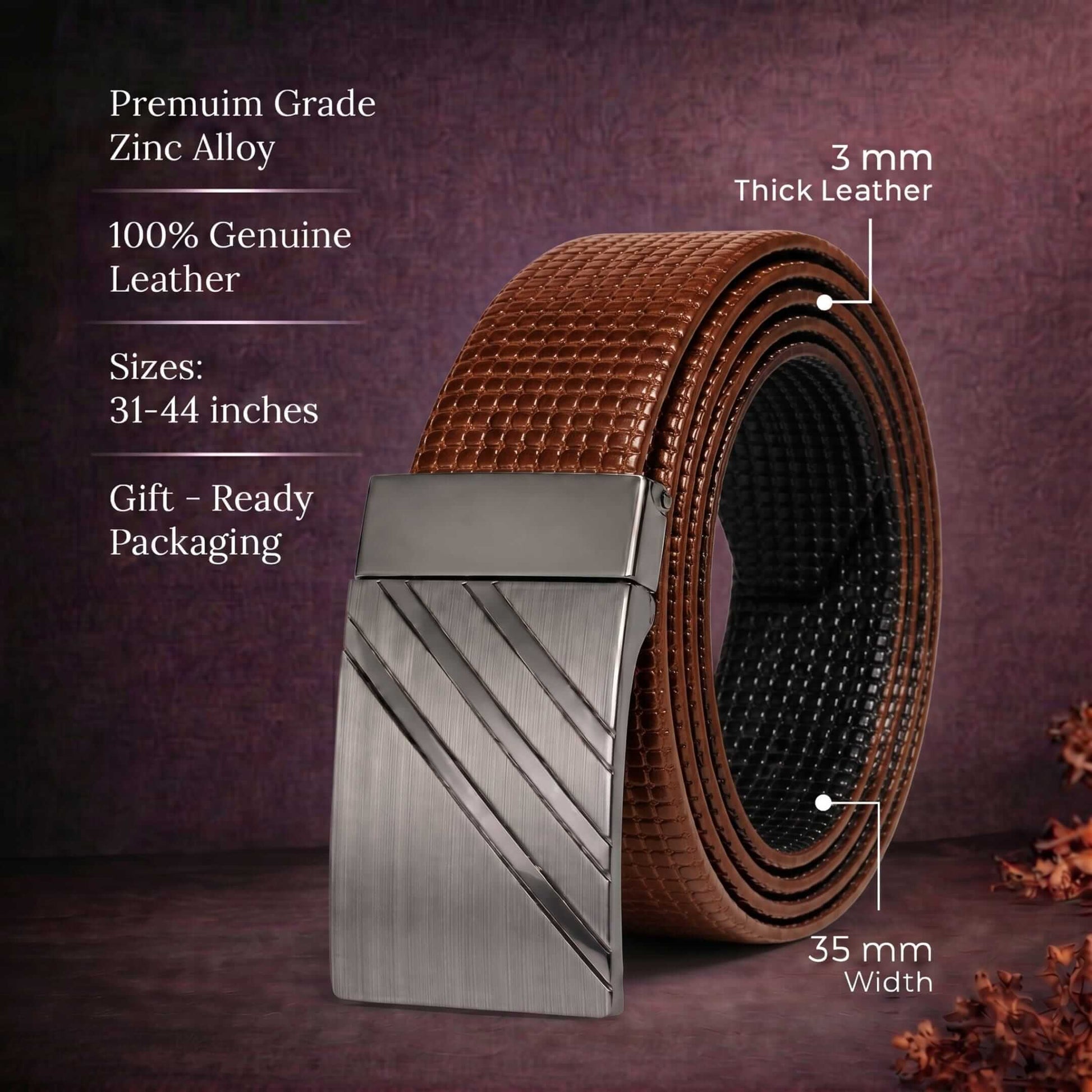 Mens 100% Genuine Leather Belt - GRIDSTRIKE Grid Weave Plate (Brown & Black Reversible) — Leather Belts for Men | THE MEN THING
