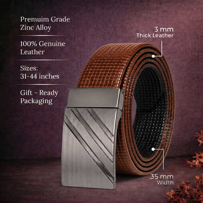 Mens 100% Genuine Leather Belt - GRIDSTRIKE Grid Weave Plate (Brown & Black Reversible) — Leather Belts for Men | THE MEN THING