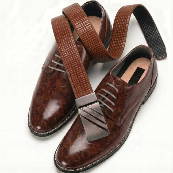 Mens 100% Genuine Leather Belt - GRIDSTRIKE Grid Weave Plate (Brown & Black Reversible)