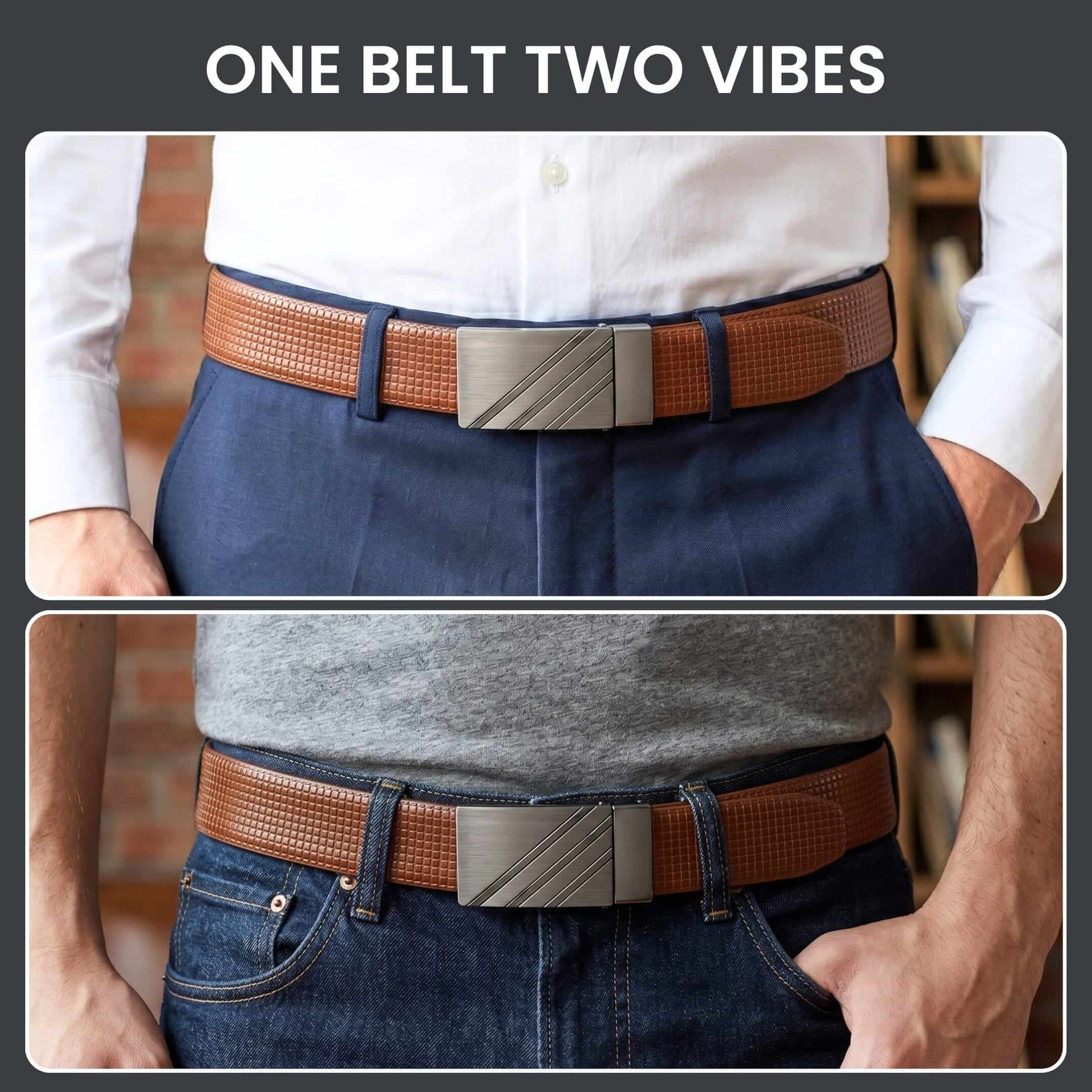 Mens 100% Genuine Leather Belt - GRIDSTRIKE Grid Weave Plate (Brown & Black Reversible) — Leather Belts for Men | THE MEN THING