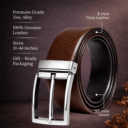Mens 100% Genuine Leather Belt - HEXOR Lizard Emboss (Brown & Black Reversible) — Leather Belts for Men | THE MEN THING