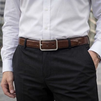 Mens 100% Genuine Leather Belt - HEXSHIFT Pebble Grain (Brown & Black Reversible) — Leather Belts for Men | THE MEN THING