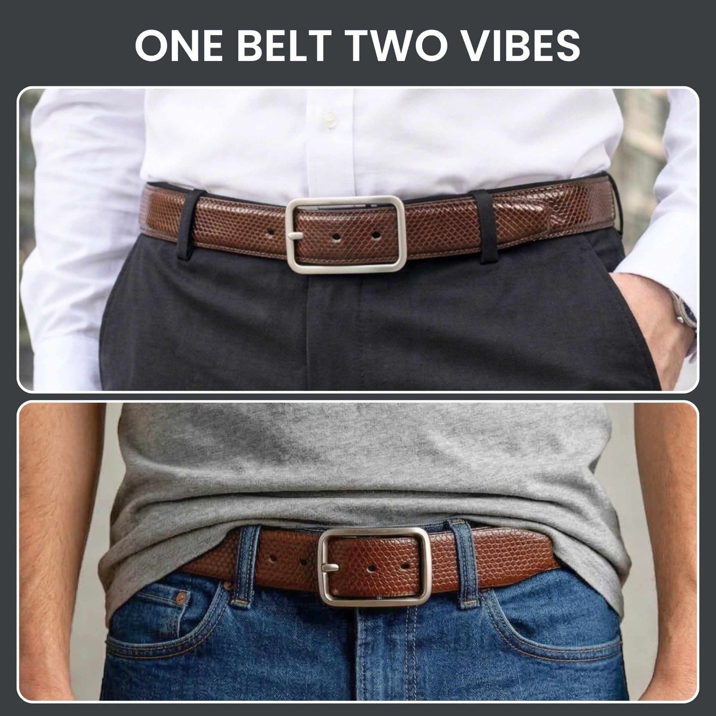 Mens 100% Genuine Leather Belt - HEXSHIFT Pebble Grain (Brown & Black Reversible) — Leather Belts for Men | THE MEN THING