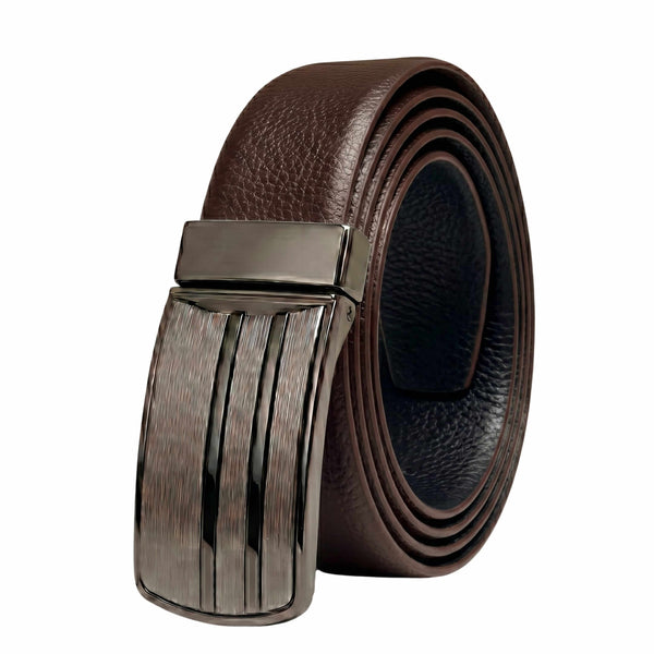 Mens 100% Genuine Leather Belt - IMPERON Diamond Grain Plate (Brown & Black Reversible)