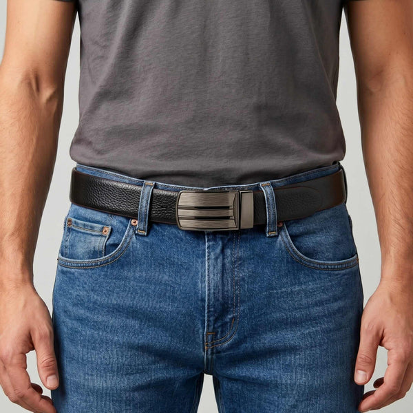 Mens 100% Genuine Leather Belt - IMPERON Diamond Grain Plate (Brown & Black Reversible)
