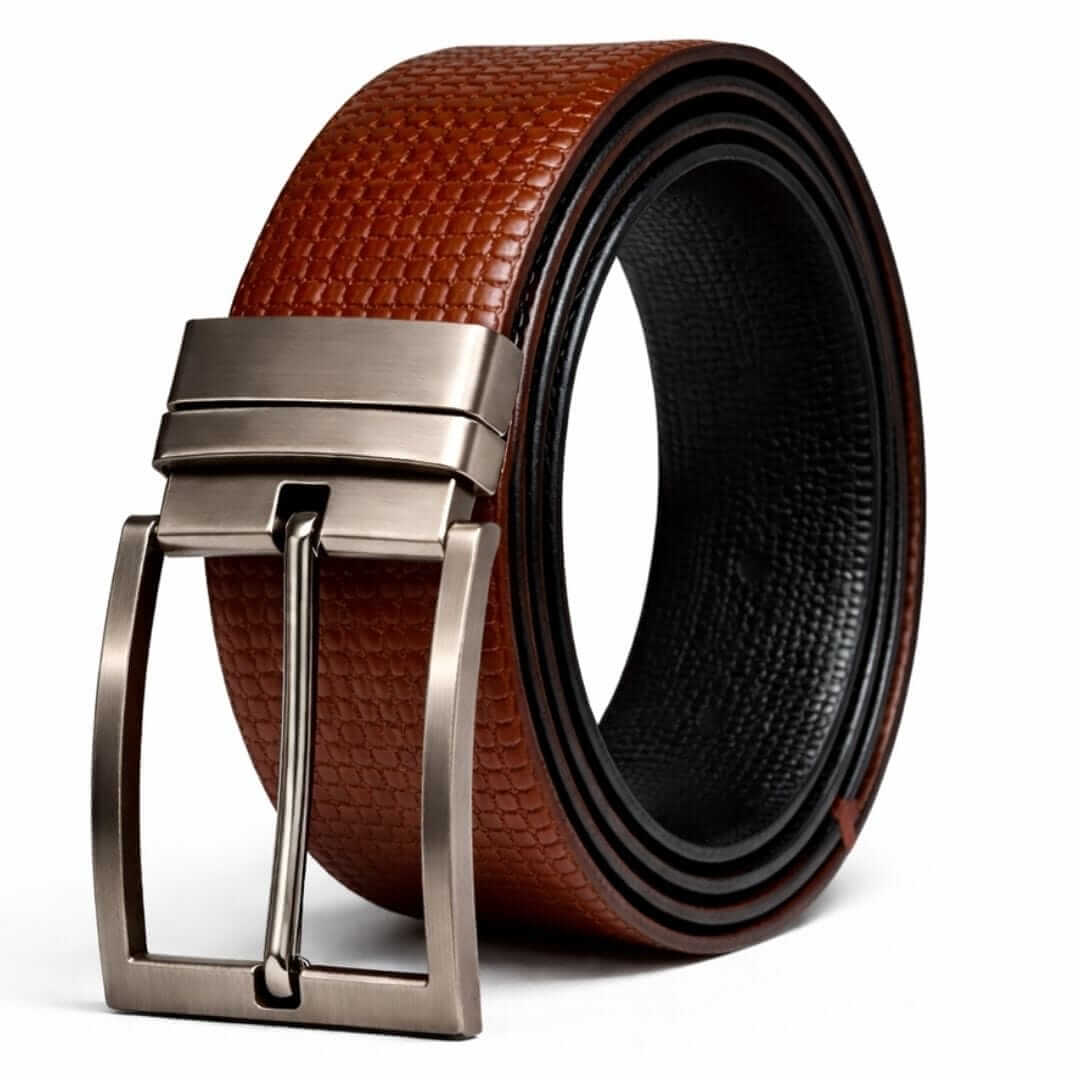 Mens 100% Genuine Leather Belt - LEXARO Basket Weave Grid (Brown & Black Reversible) — Leather Belts for Men | THE MEN THING
