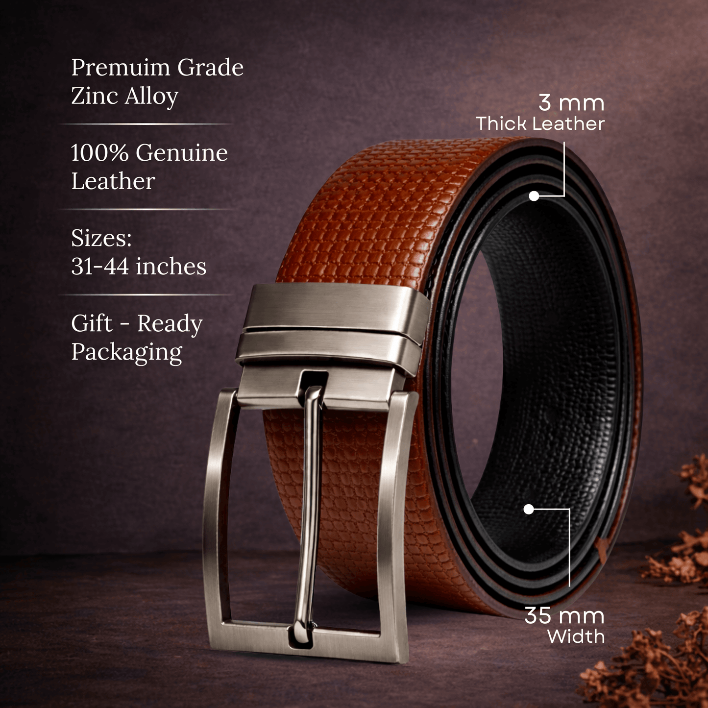 Mens 100% Genuine Leather Belt - LEXARO Basket Weave Grid (Brown & Black Reversible) — Leather Belts for Men | THE MEN THING