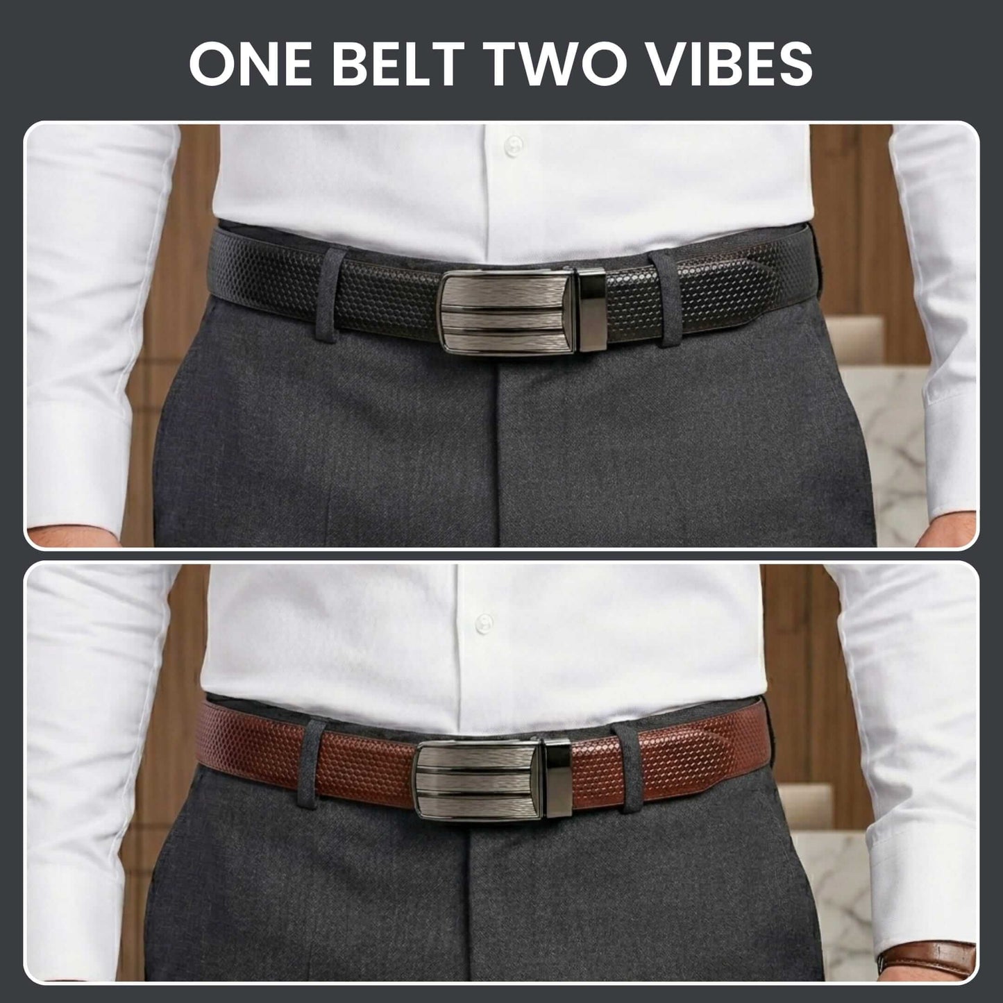 Mens 100% Genuine Leather Belt - LIZARD TEXTURE Exotic Scale Plate (Brown & Black Reversible) — Leather Belts for Men | THE MEN THING