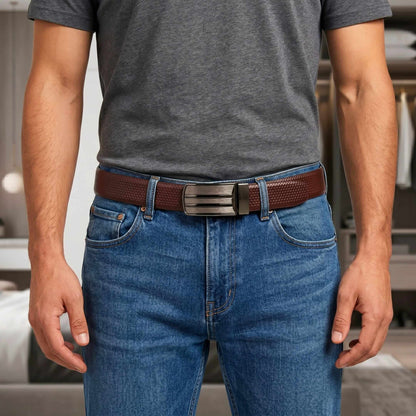 Mens 100% Genuine Leather Belt - LIZARD TEXTURE Exotic Scale Plate (Brown & Black Reversible) — Leather Belts for Men | THE MEN THING