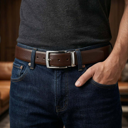 Mens 100% Genuine Leather Belt - LUXARO Lizard Emboss (Brown & Black Reversible) — Leather Belts for Men | THE MEN THING