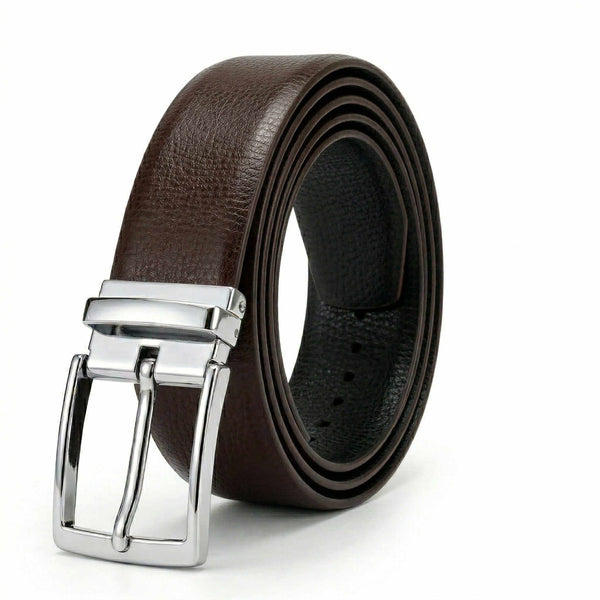 Mens 100% Genuine Leather Belt - LUXARO Lizard Emboss (Brown & Black Reversible)